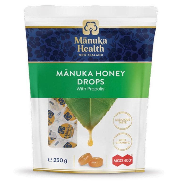Manuka Health Manuka Honey Drops Propolis Pouch 55 Lozenges 250g front image on Livehealthy HK imported from Australia