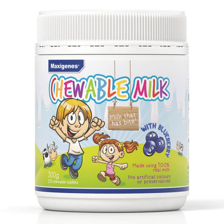 Maxigenes Chewable Milk With Blueberry 150 Tablets front image on Livehealthy HK imported from Australia