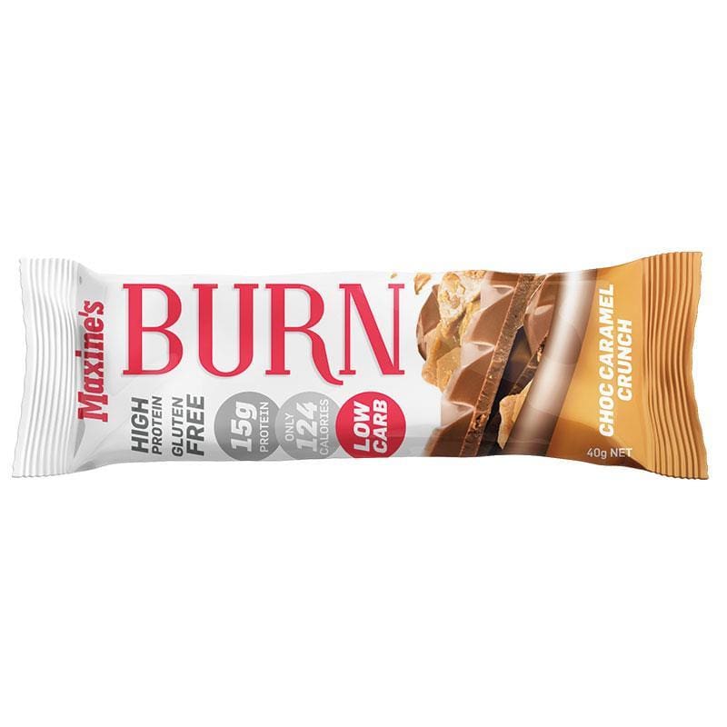 Maxines Burn Bar Choc Caramel Crunch 40g front image on Livehealthy HK imported from Australia