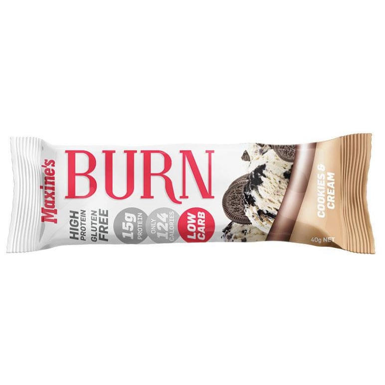 Maxines Burn Bar Cookies & Cream 40g front image on Livehealthy HK imported from Australia
