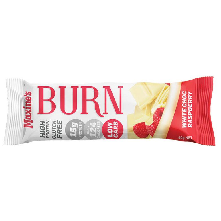 Maxines Burn Bar White Choc Raspberry 40g front image on Livehealthy HK imported from Australia