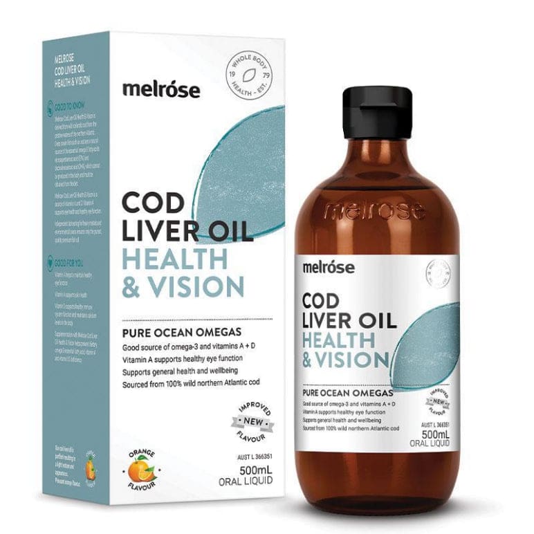 Melrose Omega Cod Liver Oil Health & Vision 500ml front image on Livehealthy HK imported from Australia