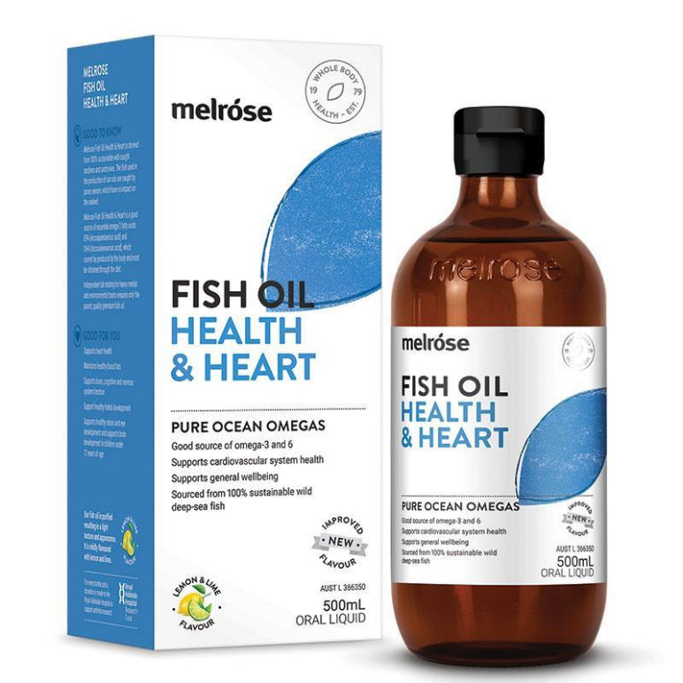 Melrose Omega Fish Oil Health & Heart 500ml front image on Livehealthy HK imported from Australia