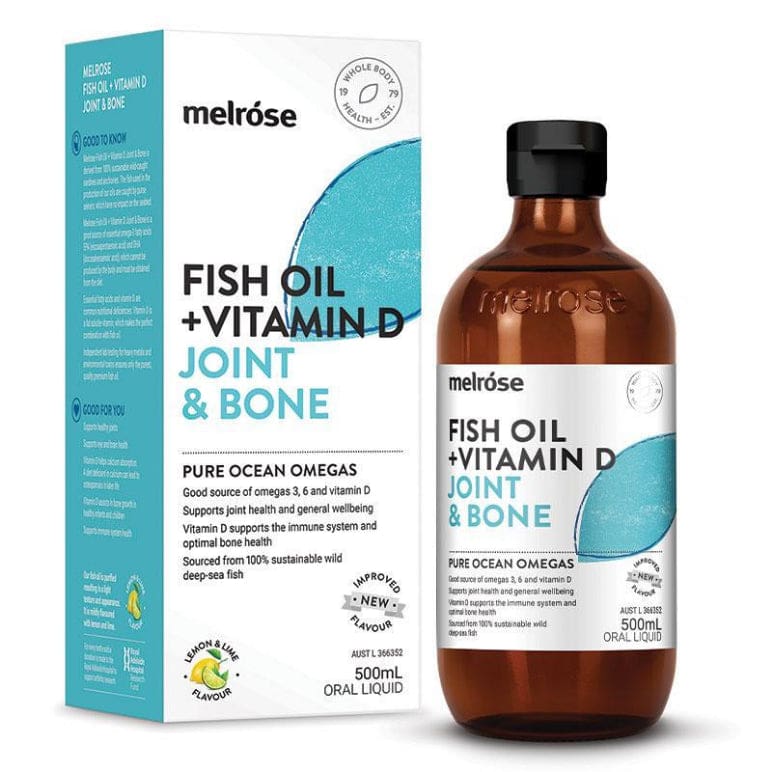 Melrose Omega Fish Oil + Vitamin D Joint & Bone 500ml front image on Livehealthy HK imported from Australia