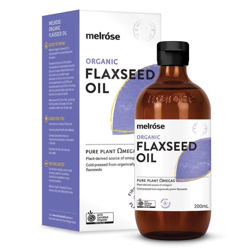 Melrose Organic Flaxseed Oil 200ml front image on Livehealthy HK imported from Australia