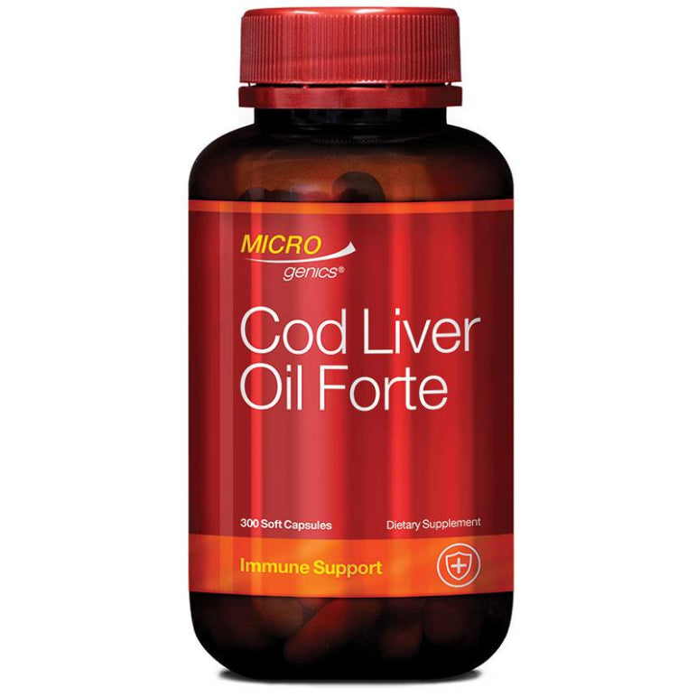 Microgenics Cod Liver Oil Forte 250mg 300 Capsules front image on Livehealthy HK imported from Australia