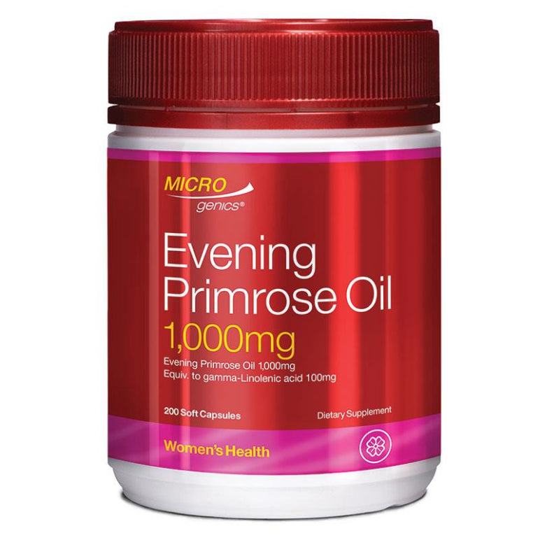 Microgenics Evening Primrose Oil 1000mg 200 Capsules front image on Livehealthy HK imported from Australia