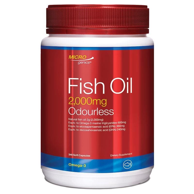 Microgenics Fish Oil 2000mg Odourless 340 Capsules front image on Livehealthy HK imported from Australia