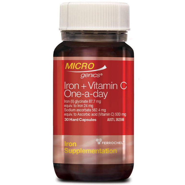 Microgenics Iron + Vitamin C One A Day 30 Capsules front image on Livehealthy HK imported from Australia