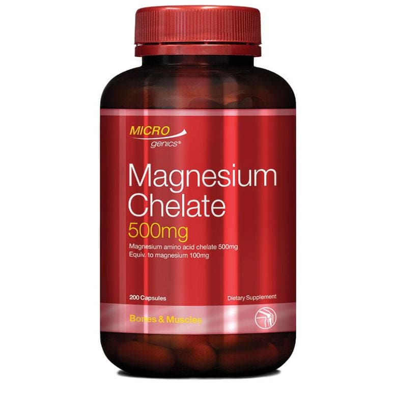 Microgenics Magnesium Chelate 500mg 200 Capsules front image on Livehealthy HK imported from Australia