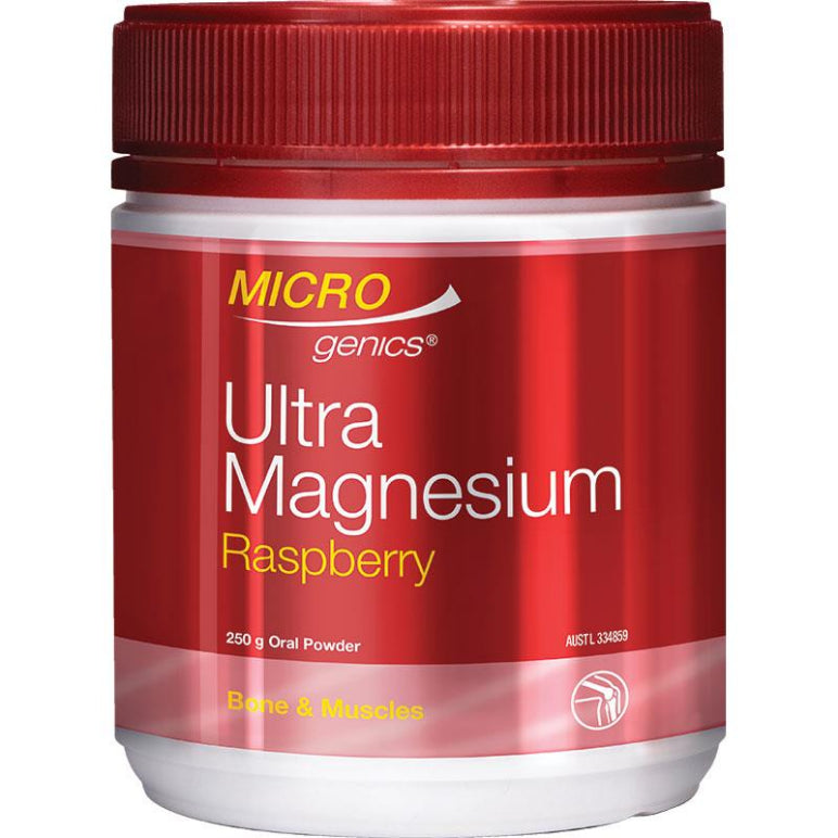 Microgenics Ultra Magnesium Raspberry 250g Powder front image on Livehealthy HK imported from Australia