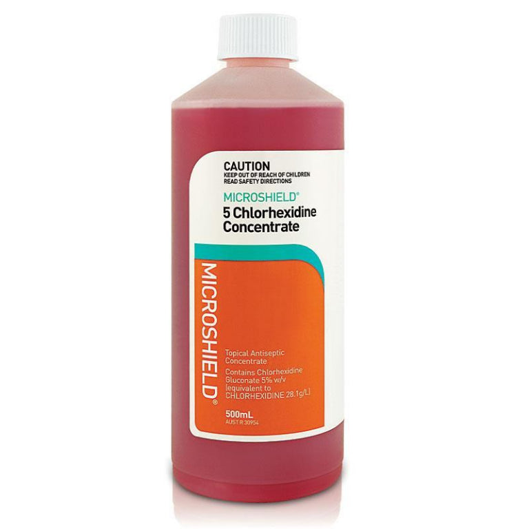 Microshield 5 Chlorhexidine Antiseptic Concentrate 500ml front image on Livehealthy HK imported from Australia