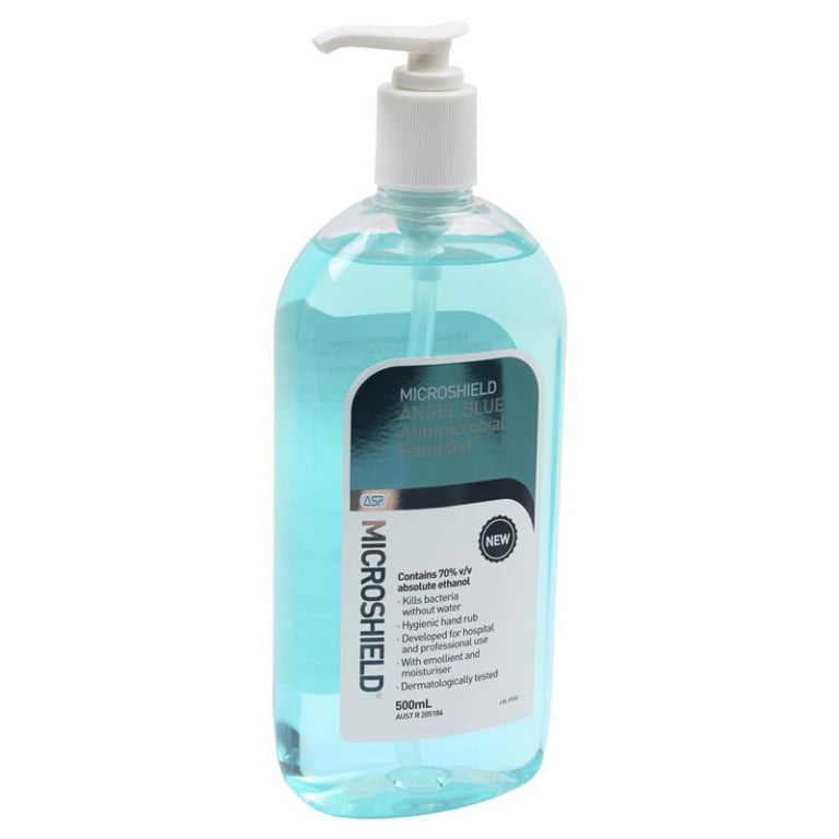 Microshield Angel Blue Antimicrobial Hand Gel 500ml front image on Livehealthy HK imported from Australia