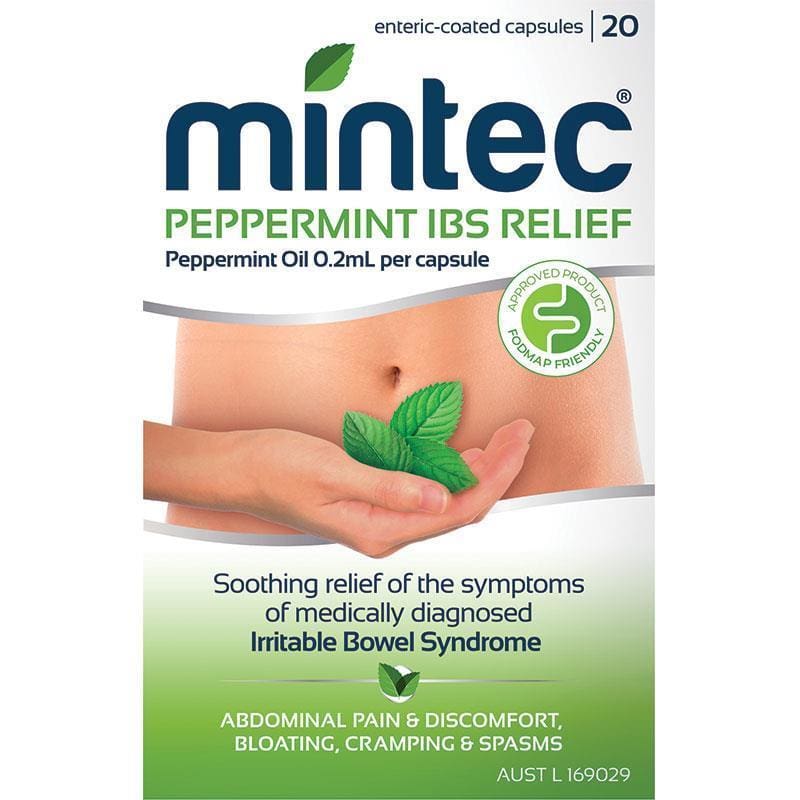 Mintec Peppermint IBS Relief 20 Capsules front image on Livehealthy HK imported from Australia