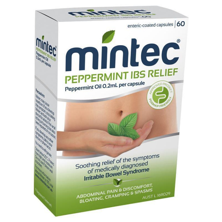 Mintec Peppermint IBS Relief 60 Capsules front image on Livehealthy HK imported from Australia