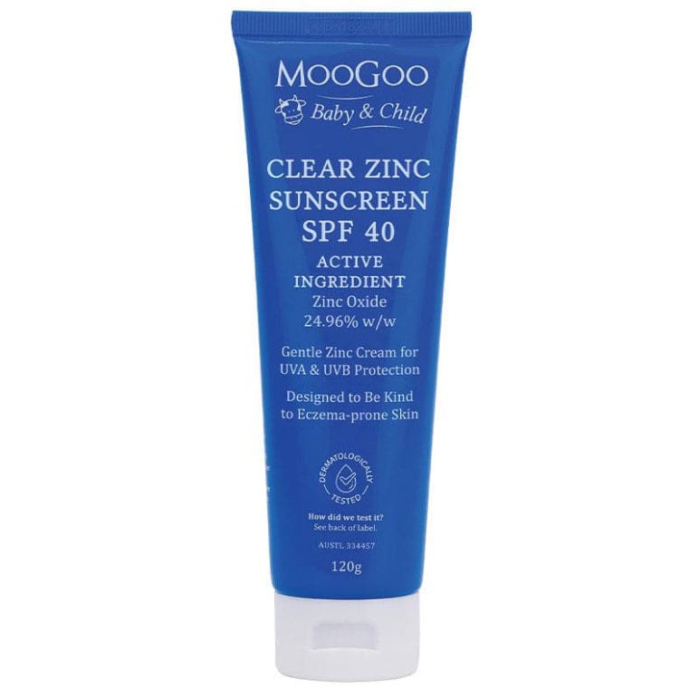 MooGoo Baby And Child Clear Zinc Sunscreen SPF40 120g front image on Livehealthy HK imported from Australia