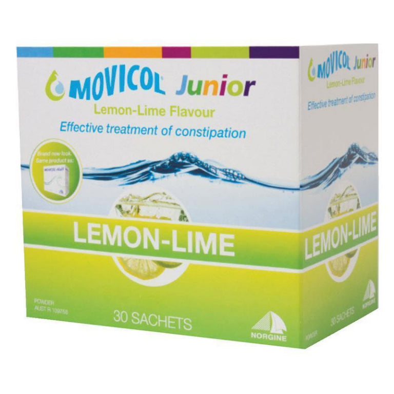 Movicol Junior Lemon Lime 30 Sachets front image on Livehealthy HK imported from Australia