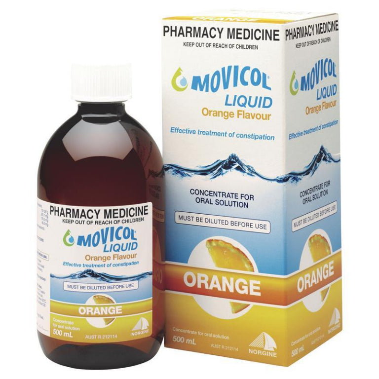 Movicol Liquid Concentrate Orange 500mL front image on Livehealthy HK imported from Australia