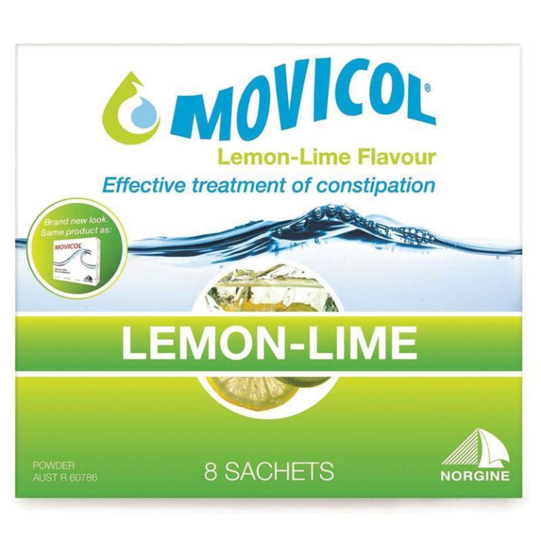 Movicol Powder Sachets 13g Lemon Lime 8 front image on Livehealthy HK imported from Australia