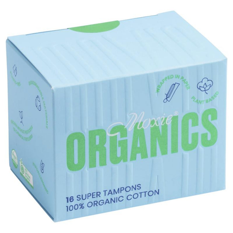 Moxie 100% Organic Cotton Tampons Super 16 Pack front image on Livehealthy HK imported from Australia