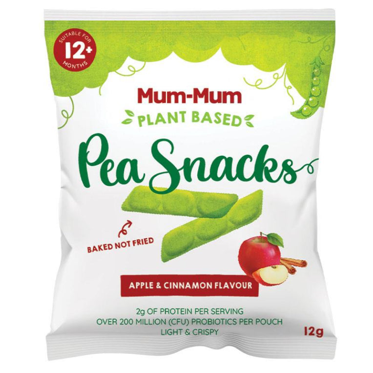 Mum-Mum Pea Snacks Apple & Cinnamon 12g front image on Livehealthy HK imported from Australia