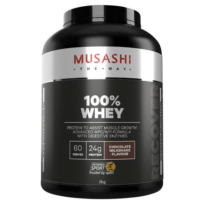 Musashi 100% Whey Chocolate 2kg front image on Livehealthy HK imported from Australia