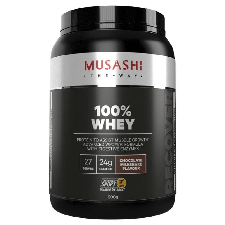 Musashi 100% Whey Chocolate 900g front image on Livehealthy HK imported from Australia