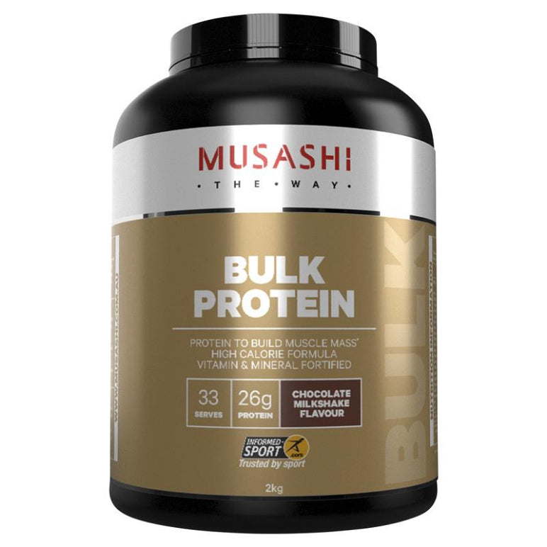 Musashi Bulk Protein Chocolate 2kg front image on Livehealthy HK imported from Australia