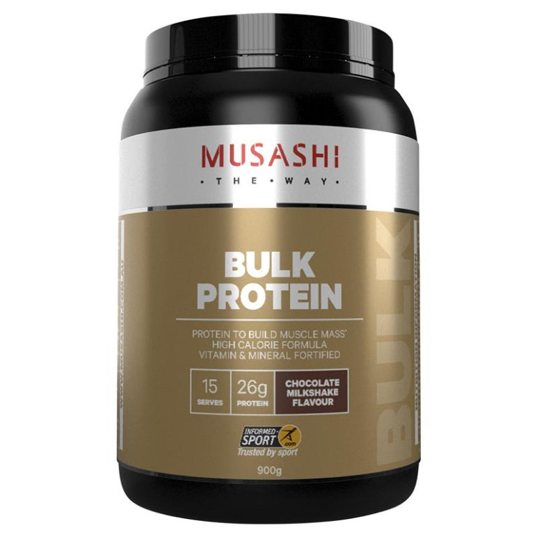 Musashi Bulk Protein Chocolate 900g front image on Livehealthy HK imported from Australia