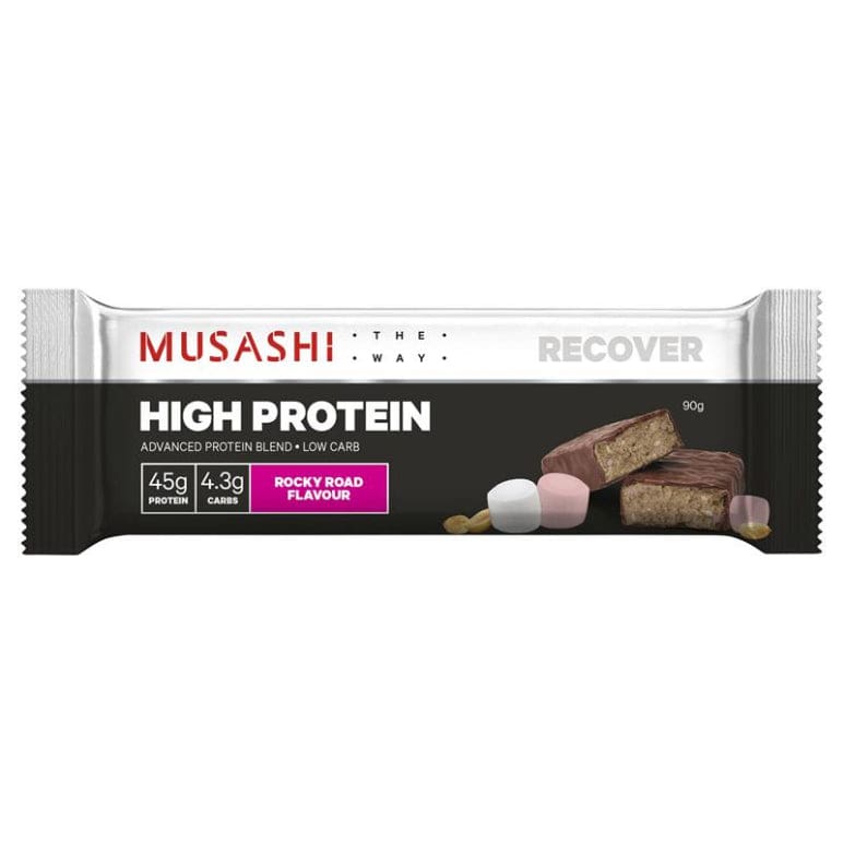Musashi High Protein Bar Rocky Road 90g front image on Livehealthy HK imported from Australia