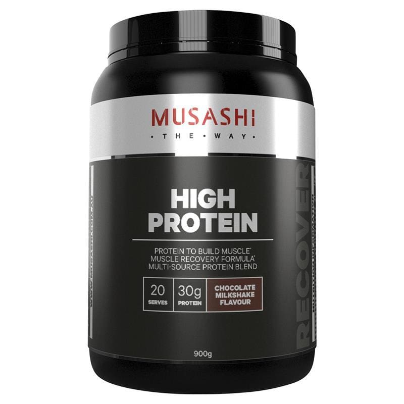 Musashi High Protein Chocolate 900g front image on Livehealthy HK imported from Australia