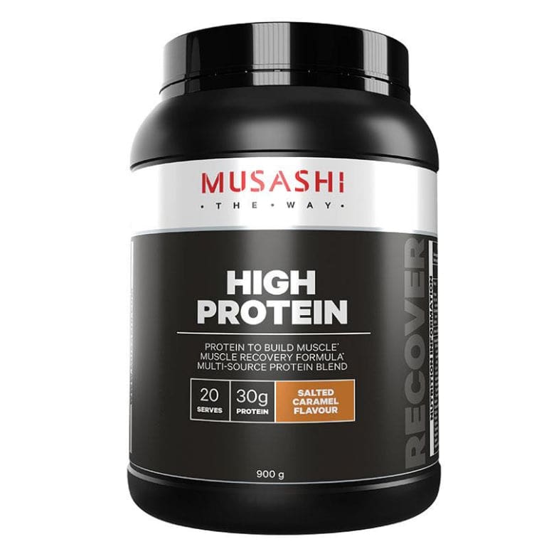 Musashi High Protein Salted Caramel 900g front image on Livehealthy HK imported from Australia