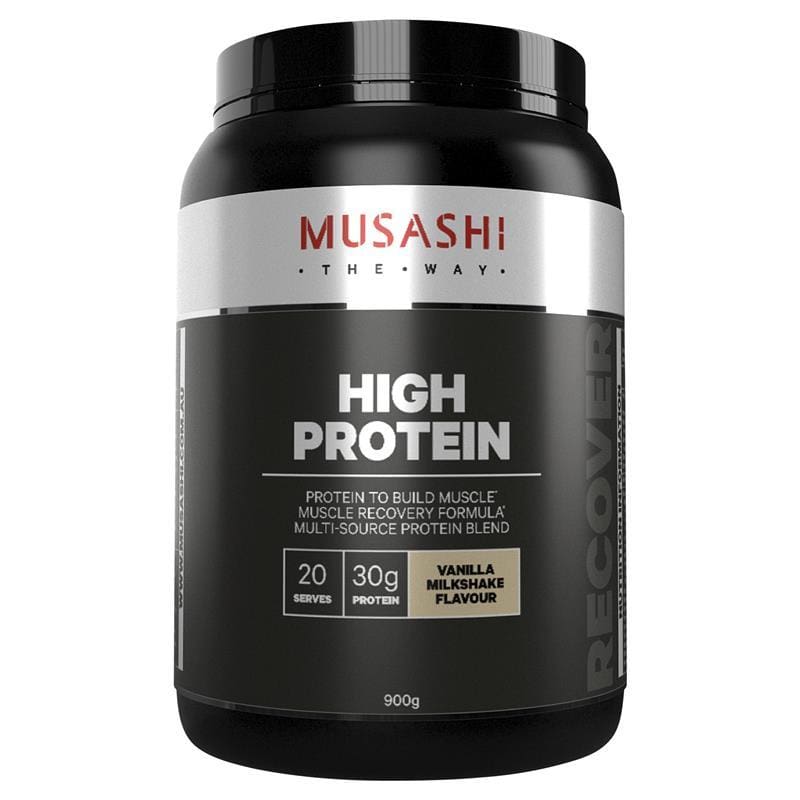 Musashi High Protein Vanilla 900g front image on Livehealthy HK imported from Australia