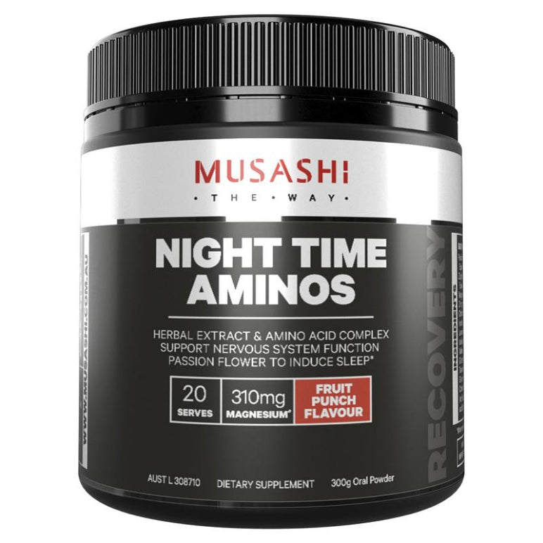 Musashi Night Time Aminos Fruit Punch 300g front image on Livehealthy HK imported from Australia