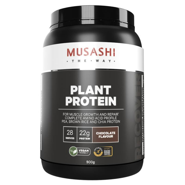 Musashi Plant Protein Chocolate 900g front image on Livehealthy HK imported from Australia