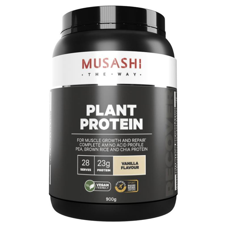 Musashi Plant Protein Vanilla 900g front image on Livehealthy HK imported from Australia