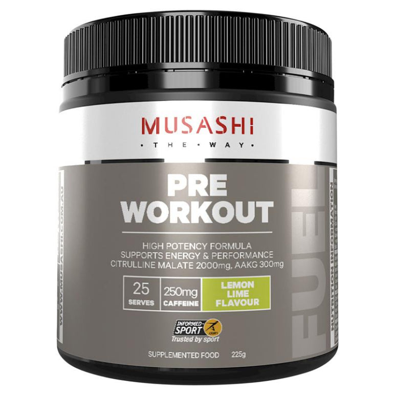 Musashi Pre Workout Lemon Lime 225g front image on Livehealthy HK imported from Australia