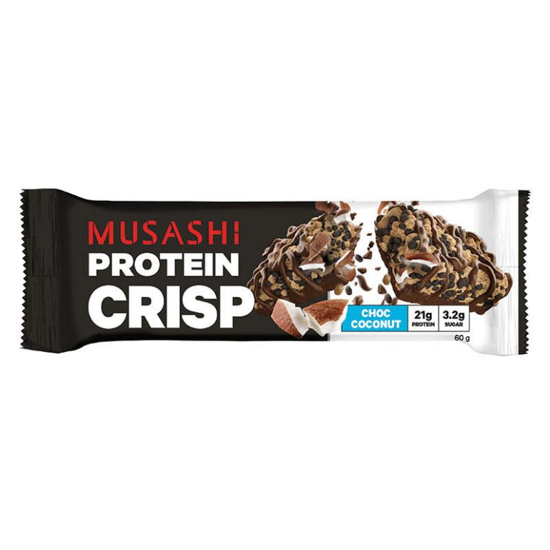 Musashi Protein Crisp Bar Choc Coconut 60g front image on Livehealthy HK imported from Australia