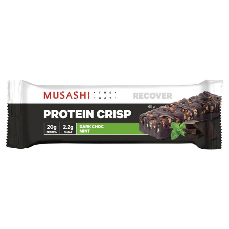 Musashi Protein Crisp Bar Choc Mint 60g front image on Livehealthy HK imported from Australia