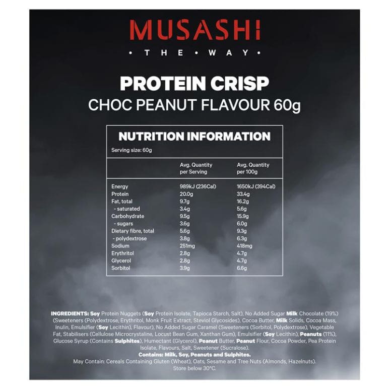 Musashi Protein Crisp Bar Choc Peanut 60g front image on Livehealthy HK imported from Australia