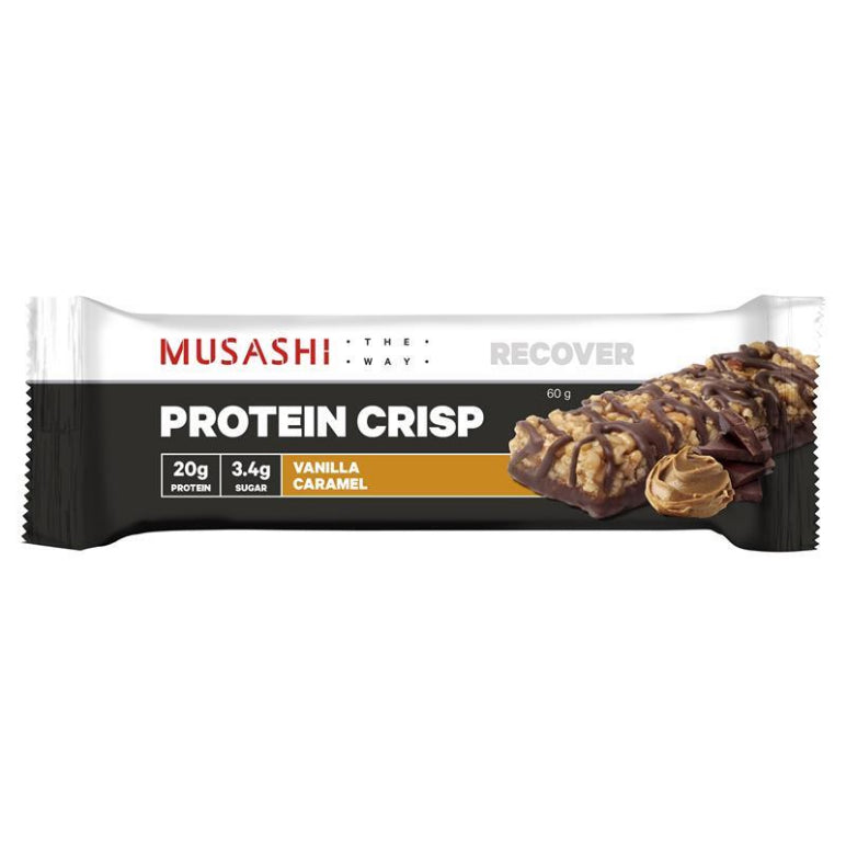 Musashi Protein Crisp Bar Vanilla Caramel 60g front image on Livehealthy HK imported from Australia