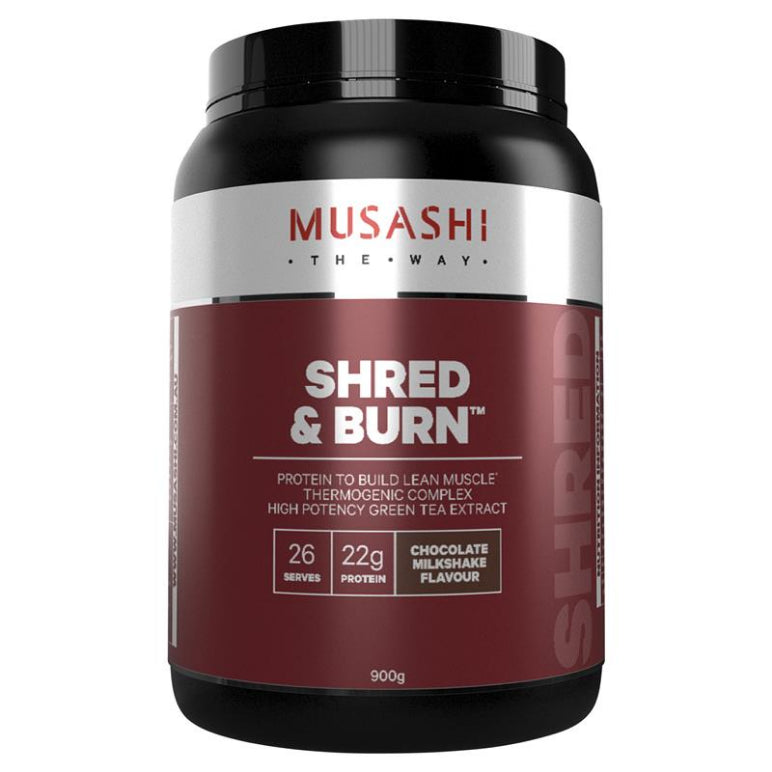 Musashi Shred And Burn Chocolate 900g front image on Livehealthy HK imported from Australia
