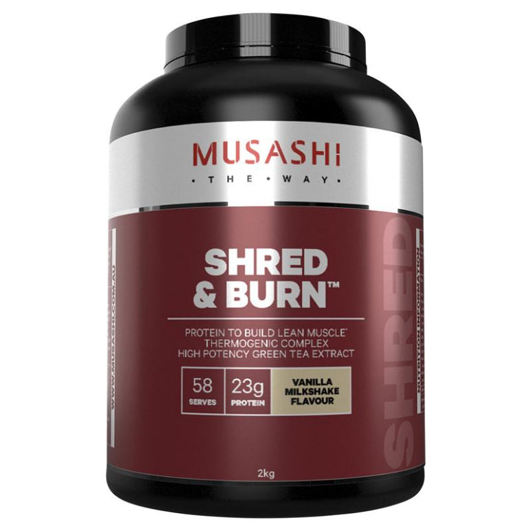 Musashi Shred And Burn Vanilla 2kg front image on Livehealthy HK imported from Australia