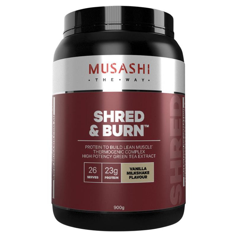 Musashi Shred And Burn Vanilla 900g front image on Livehealthy HK imported from Australia
