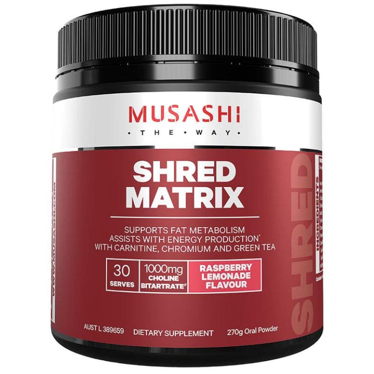 Musashi Shred Matrix Powder Raspberry Lemonade 270g front image on Livehealthy HK imported from Australia