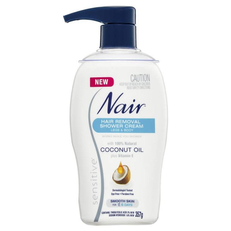 Nair Sensitive Hair Removal Shower Cream With Coconut Oil 357g front image on Livehealthy HK imported from Australia
