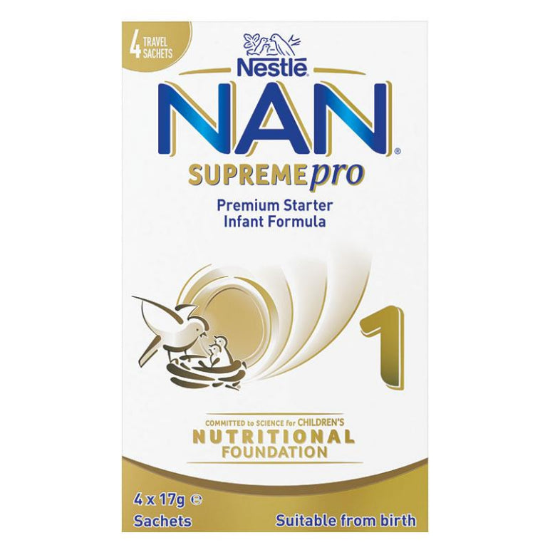 NAN SUPREMEpro 1 Suitable From Birth Premium Starter Infant Formula Powder Sachets 4x17g front image on Livehealthy HK imported from Australia