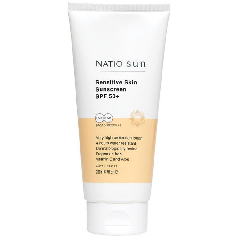 Natio Sensitive Skin Sunscreen SPF 50+ 200ml front image on Livehealthy HK imported from Australia
