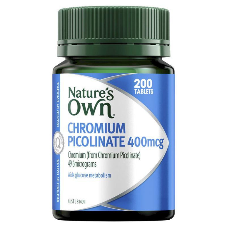 Nature's Own Chromium Picolinate 400mcg 200 Tablets front image on Livehealthy HK imported from Australia