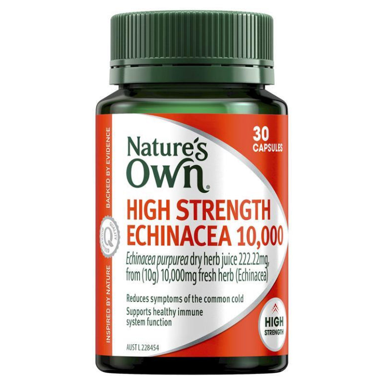 Nature's Own Echinacea High Strength 10,000mg for Immune Support - 30 Capsules front image on Livehealthy HK imported from Australia